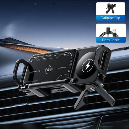 Telefonlar için 15W Kablosuz Şarjlı Araç Tutucu - 90° Dönüş, Sabit ve Ayarlanabilir