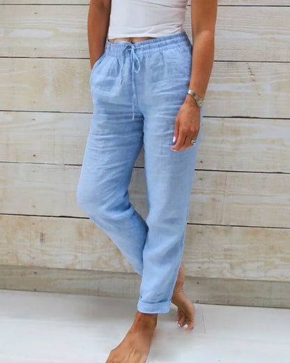 👖49% RABATT! 🌿 Andningsaktiva & Flexibla Byxor i Linne – Lättvikt, Bekväm Passform & Avslappnad Stil ☀️