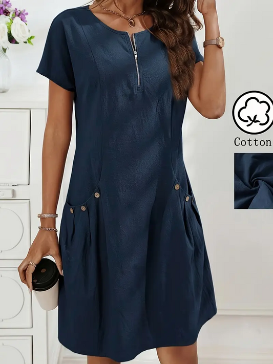 Elegante vestido a cuadros azul marino para mujer
