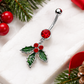 🎄 Piercing para el ombligo navideño: piedra roja brillante y hojas de acebo verdes ❤️💚✨
