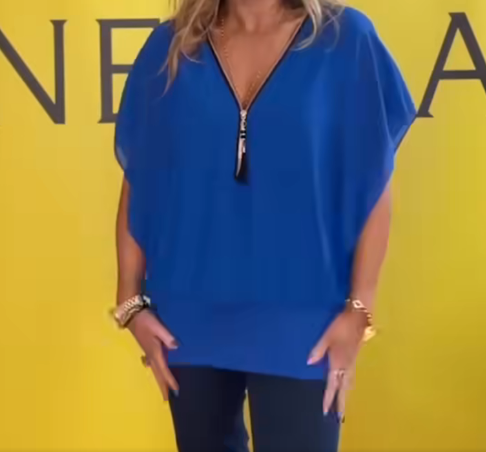 Kadınlar için boyun kısmında fermuarlı günlük şifon üst