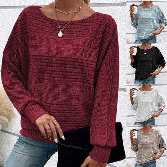 💜Yuvarlak yakalı ve uzun kollu düz çizgili üst