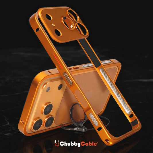 iPhone 17 için Lens Koruyucu ve GripRing Telefon Standı ile Ultra İnce Metal Tampon Kılıf