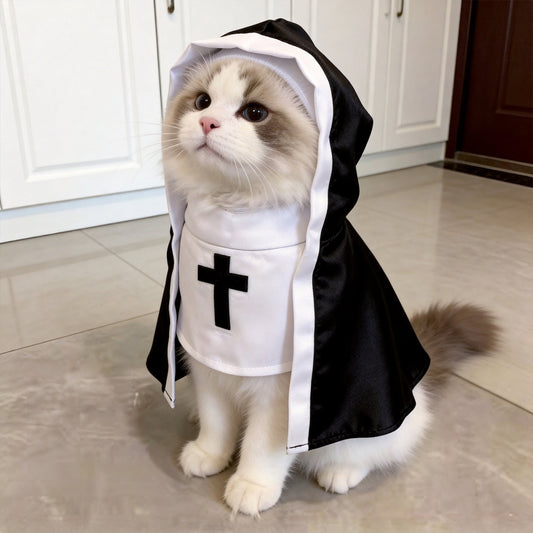 🐱🖤 Disfraz de monja adorable para mascotas: ¡pequeñas patitas, gran encanto! 🤍✝️