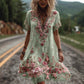 Floral embroidered vintage short sleeve dress