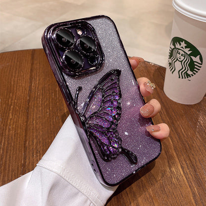 🦋✨ Funda de Móvil con Mariposas y Purpurina – Tarjeta Extraíble y Antigolpes