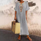 Vestido informal holgado de lino y algodón con abertura bordada para mujer 