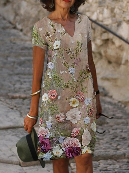 Vestido estampado con cuello en V 