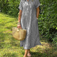 Striped short-sleeved shirt cotton and linen dress