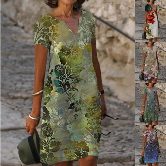 Vestido estampado con cuello en V