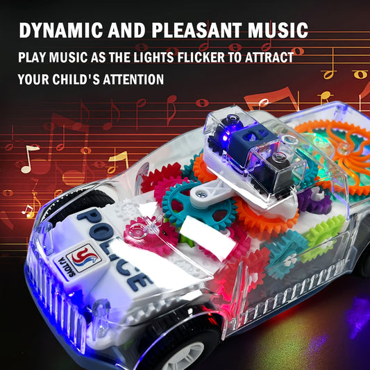 Çocuklar İçin Işıklı Şeffaf Dişli Polis Arabası Oyuncağı