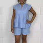 Conjunto de top y short de gasa con volantes para mujer 【Venta directa de fábrica】