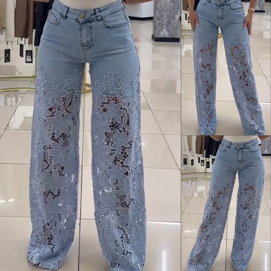 👖Dantel yamalı modern kot pantolon