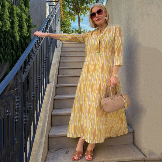 💓3/4 kollu ve desenli şık kadın elbisesi