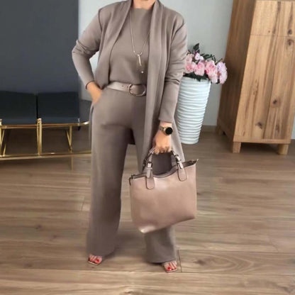 【🔥 Dagens superbilliga pris】💞 Elegant 3-delat set bestående av lång kofta, blus och byxor 💞 Fri frakt