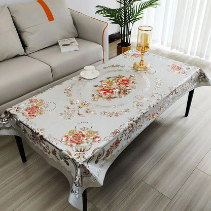 Floral patterned, multifunctional, waterproof and oil-resistant tablecloth.