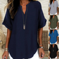 👚 49% RABATT! 🔥 Modern, Lös Kortärmad Topp – V-ringning med Skåra, Asymmetrisk Fåll & Lätt Tyg (5 färger, S–2XL) 🌸