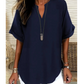 👚 49% RABATT! 🔥 Modern, Lös Kortärmad Topp – V-ringning med Skåra, Asymmetrisk Fåll & Lätt Tyg (5 färger, S–2XL) 🌸