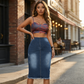 👗 49% RABATT 🔥 | Denimkjol med Hög Midja & Slitna Kanter – A-linje & Vintage-tvätt