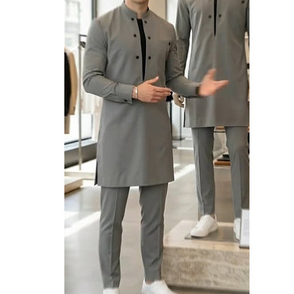 👔 49% RABATT! 🔥 Herr Modern Mandarin Krage Tunika & Byxor Set – Elegant Design, Bekväm Passform & Perfekt För Festliga Tillfällen 🎩