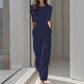 Kvinnlig Jumpsuit med Vida Ben – Sidfickor & Mjuk Polyester