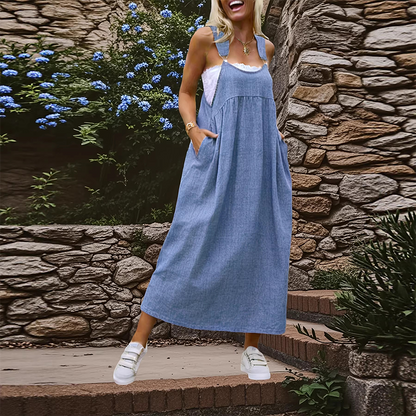 👗 49% RABATT 🌸 | Löst Sittande Overallklänning – Fickor & Andningsbar