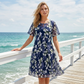💎 49% RABATT! 💎 Kortärmad trapetsklänning – Elegant blommönster, dubbelskiktad chiffong och smickrande knälång skärning 👗💙