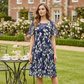 💎 49% RABATT! 💎 Kortärmad trapetsklänning – Elegant blommönster, dubbelskiktad chiffong och smickrande knälång skärning 👗💙