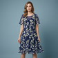 💎 49% RABATT! 💎 Kortärmad trapetsklänning – Elegant blommönster, dubbelskiktad chiffong och smickrande knälång skärning 👗💙