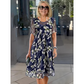 💎 49% RABATT! 💎 Kortärmad trapetsklänning – Elegant blommönster, dubbelskiktad chiffong och smickrande knälång skärning 👗💙
